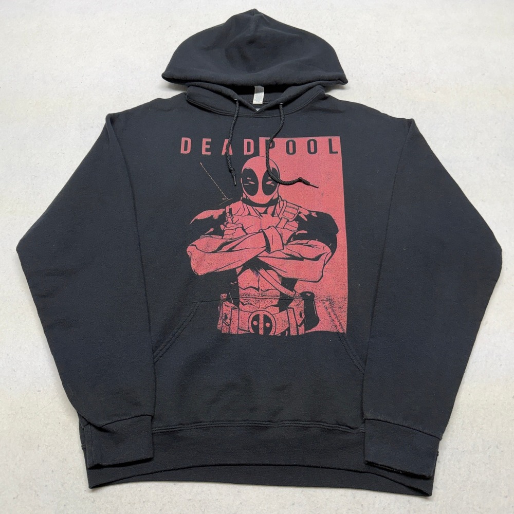 Marvel Deadpool Hoodie Jerzees Black Graphic Sweatshirt Skater Y2K Mens L